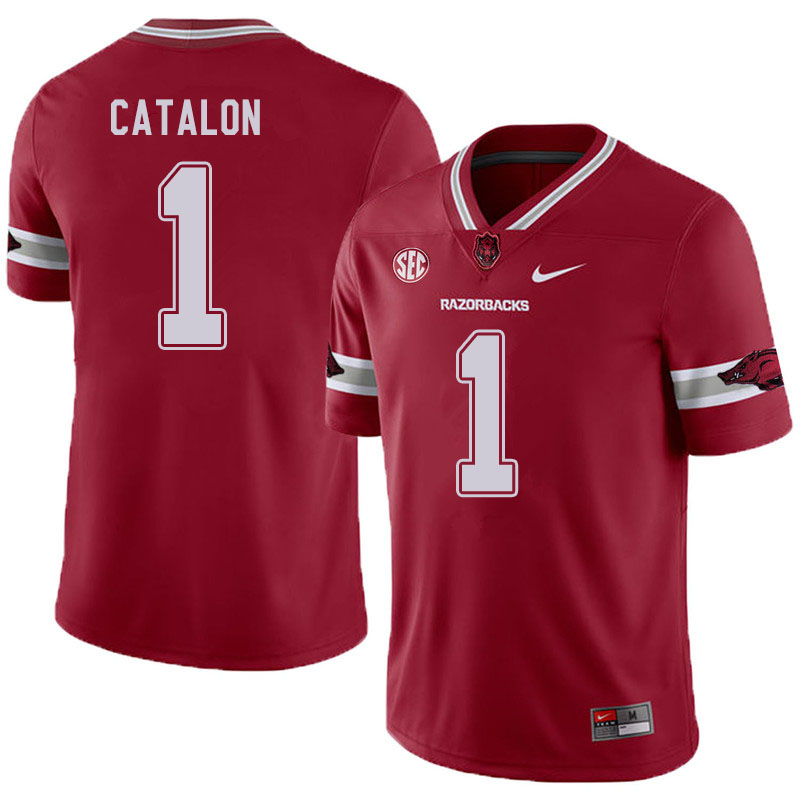 Men #1 Jalen Catalon Arkansas Razorbacks College Football Jerseys Sale-Alternate